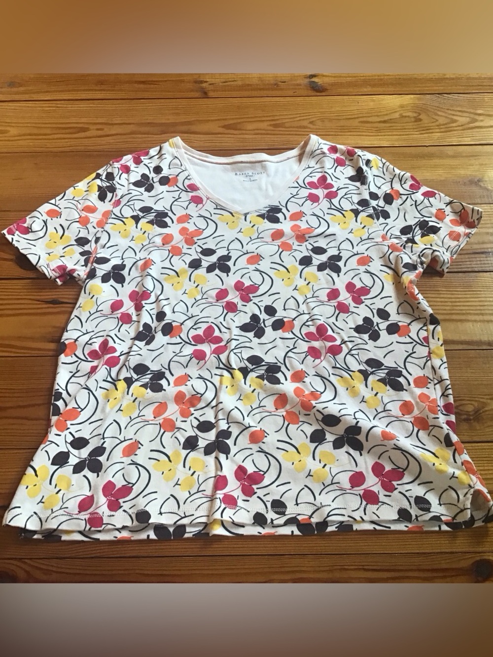 Karen Scott Sport White Multi-Colored Floral Flower Print Shirt T-Shirt
